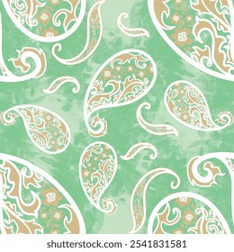 Pastel Paisley nahtloses Muster auf Hintergrund, Blumen Paisley Design, nahtlose Vektorpaisley mit Trendfarben für Bettwäsche, Textilien, Stoffe, Grußkarten und Scrapbooking, Indisch, Afrikanisch