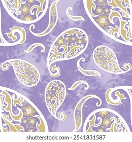 Paisley pastel sin patrón sobre fondo, Diseño floral de paisley, Vector sin costuras con colores de moda para ropa de cama, textiles, telas, tarjetas de felicitación y scrapbooking, indio, africano