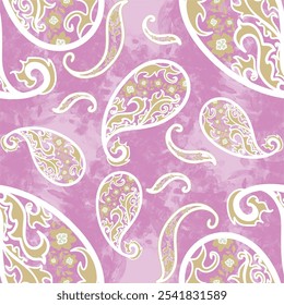 Paisley pastel sin patrón sobre fondo, Diseño floral de paisley, Vector sin costuras con colores de moda para ropa de cama, textiles, telas, tarjetas de felicitación y scrapbooking, indio, africano