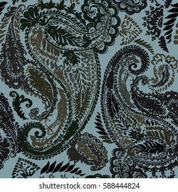 Pastel paisley traditional hand drawn folk vector cucumber ornament seamless pattern. 