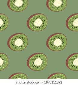 Pastel palette seamless pattern with abstract kiwi shapes. Green palette fruit organic print. Designed for fabric design, textile print, wrapping, cover. Vector illustration.