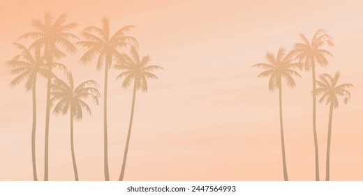 Pastel palm trees with vanilla sky background vector illustration. Summer traveling and party at the beach peach tone concept flat design with blank space.