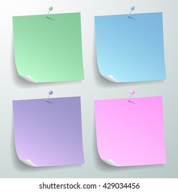 Pastel papers note with pin,  options note , steps note, Vector illustration.