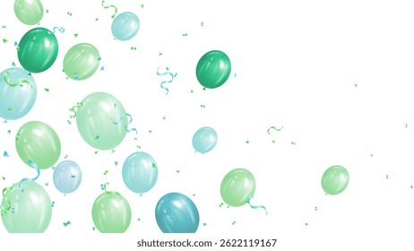 Pastel party balloons, ribbons and confetti explosions on transparent background for holiday party, carnival, anniversaries, celebration, season and birthday
