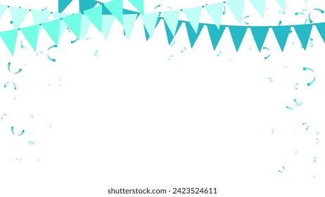 pastel party flags and confetti explosions with buntings for carnival, celebration, birthday, anniversary and holiday party, sea