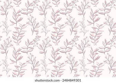 Pastell-Muster mit abstrakten künstlerischen Formen Blatt Stems, Beeren auf Ast auf einem hellbeigen Hintergrund. Einzigartige Pflanzen zeitgenössischer nahtloser Druck.  Vektorgrafik Handzeichnung Illustration. Designs 