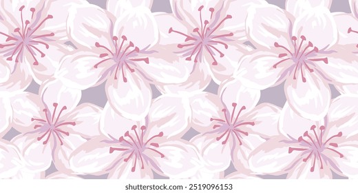 Pastel pattern with blooming large flowers. Abstract artistic florals seamless printing. Vector hand drawn. Painted ornament for designs, fabric, textiles, 