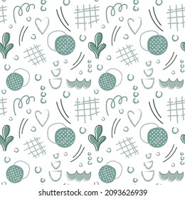 Patrón de color de la mano dibujado en varias formas y objetos de doodle. Resumen de las ilustraciones modernas y modernas de moda de Vector donde todos los elementos están aislados. Patrón de tejido de bebé