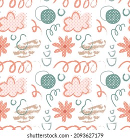 Pastel pattern of colored hand drawn various Shapes and doodle objects. Abstract contemporary modern trendy Vector illustrations where all elements are isolated