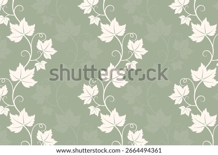 Pastel pattern Grape vine with leaves, ornament beige vine silhouette on light green background. High quality illustration