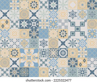 Pastellmuster im spanischen Azulejo-Stil, weißer, gelber Keramikfliese