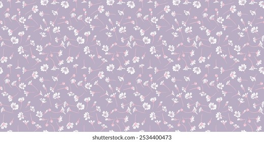 Patrón pastel con pequeñas flores y Pequeños brotes sobre un fondo gris claro. Abstractas estampado floral artístico sin costuras. Vector dibujando a mano el boceto. Diseño para la moda, tela, Fondo de pantalla, textiles,