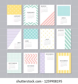 Pastel patterned calendar 2019 vector set