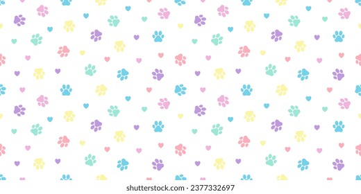 Pastel paws and hearts pattern. Cute dog, cat, kitten, puppy footprints. Love animals. Animal care. Decor, fabric, textile. Banner, brochure, poster, card. Vector illustration