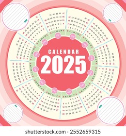 pastel peach color circle 2025 calendar yearplan
