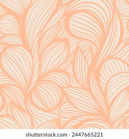 Pastel Peach Line Art Wavy Lines Vector Seamless Pattern for Textile