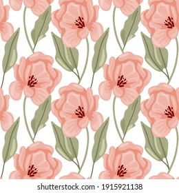 Pastel peony seamless pattern. Hand drawn elegance boho style botanical background, flowers and leaves soft colors, modern vector decor textile, wrapping paper, wallpaper. Floral texture print fabric