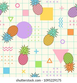Pastel pineapple seamless pattern with geometric background