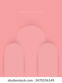 Diseño de marco 3D rosa pastel. Fondo geométrico para la exhibición del producto cosmético. Ilustración vectorial.  Maqueta para la presentación de productos cosméticos, mercancías, publicidad, diseño en fondo suave gradiente. 