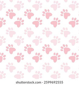 Pastel Pink Animal paw print or foot print seamless vector pattern design