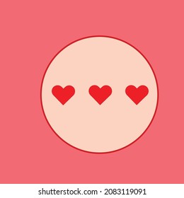 Pastel pink background with 3 red hearts.