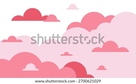 Pastel pink background. Background with pink flat clouds. Soft, fluffy clouds against a muted pink backdrop. Vector EPS10