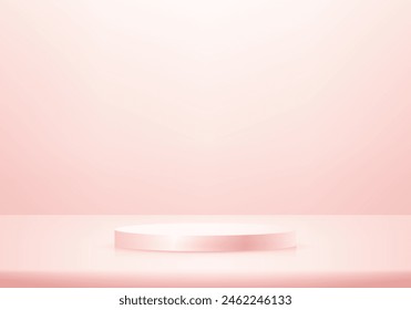 Pastellrosa Hintergrund. Rosa rundes Podium. Rosa Podium realistisches 3D-Design. Platz für den Verkauf von Produkten auf der Website. Geschäftlicher Hintergrund. Vektorillustration.