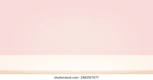 Pastel pink and beige wall Background. Minimal 3d shelf. Room in the 3d. Space for selling products on the website. pink Background Empty Room Studio with table. Vector illustration.