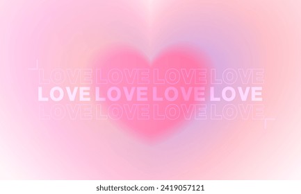 Pastel pink and blue background for valentine day festival design. soft heart shape frame design and words of love. happy valentine's day greeting cards. trendy gradients. vector design.