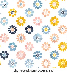 Pastel pink blue beige yellow gradient brush stroke spot flower seamless pattern on white. Mid century mod abstract floral geometric ornament for prints, textile, fabric, package, cover, greeting card