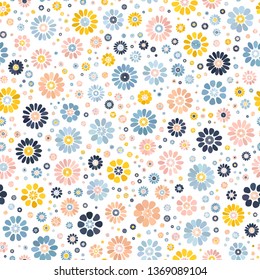 Pastel pink blue beige yellow gradient brush stroke spot flower seamless pattern on white. Mid century mod abstract floral geometric ornament for prints, textile, fabric, package, cover, greeting card