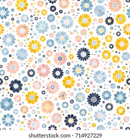 Pastel pink blue beige yellow gradient spot flower seamless pattern on white. Mid century mod abstract floral geometric ornament for prints, textile, fabric, wrapping, package, cover, greeting card