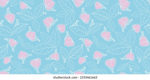 Pastel pink blue floral ornamental ditsy bloom vector seamless pattern background. For fabric print, textile, packaging, covers, wallpapers and much more