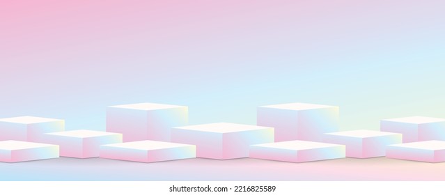 pastel pink blue gradient color product display podium 3d illustration vector background scene for putting object