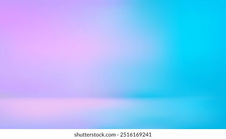 Pastel pink blue gradient studio background, empty room to display products, sweet tone wallpaper and floor for advertising scene, dance floor.