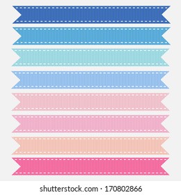 Pastel Pink and Blue Grosgrain Ribbons for a baby shower. Vector Illustration. Also see other color sets. 