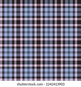 Pastel pink and blue plaid on black ground. Seamless vector tartan pattern suitable for fashion, home decor and stationary