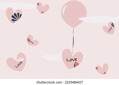 Pastel pink blue purple heart flower pattern vector for Valentine’s Day wedding card decoration wallpaper background fabric interior design 