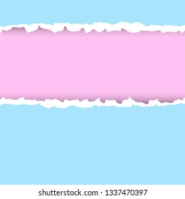 
Pastel pink and blue texture of torn paper on top and bottom of the sheet. Preparation for lettering, cover, decoration, design, banners.