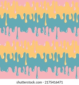 Pastel Pink Blue Yellow Sugar Syrup Drip, Liquid Glaze Seamless Pattern For Textile And Packaging