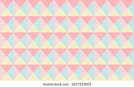 Os triângulos rosa, azul e amarelo pastel criam um padrão geométrico alegre.  Perfeito para fundos, têxteis ou desenhos divertidos.