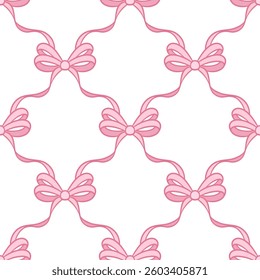 Pastel pink bow pattern, seamless repeating cute ribbon repeat tile