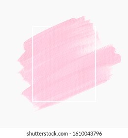 Pastel pink brush stroke painted background vector over square frame. Perfect design for logo and creative card. 