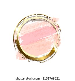 Pastel pink brush strokes with golden ring made on brush stroke isolated on white background. Vector design element.