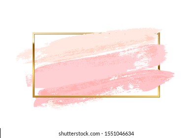 Pastel Pink Brush Strokes Rectangle Golden Stock Vector (Royalty Free ...