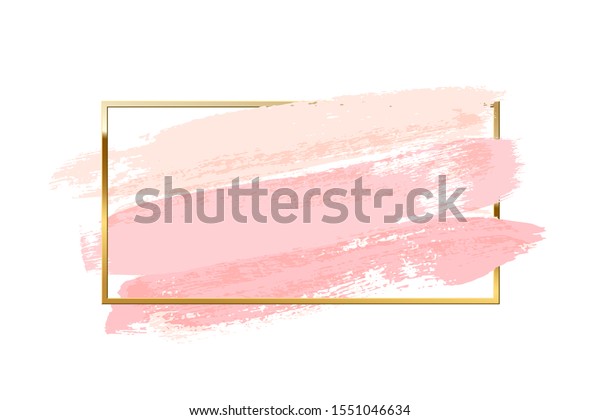 Pastel Pink Brush Strokes Rectangle Golden Stock Vector Royalty