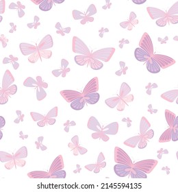 Pastel Pink Butterfly Seamless Repeat Pattern Design, Cute Butterfly Vector Wallpaper. 