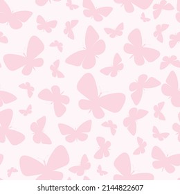 Pastel Pink Butterfly Silhouette, Vector Repeat Background. Cute Girly Pattern.