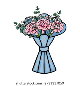 Pastel rosa carnação bouquet ilustração vetorial, arranjo floral delicado