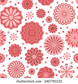 Pastel pink circle daisy gerbera flowers on white seamless pattern, vector